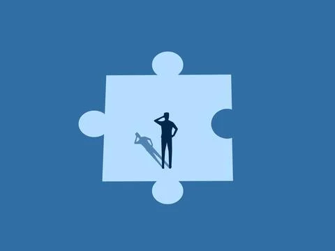 Find a partner, businessman solves a problem on a single puzzle piece Stock Illustration