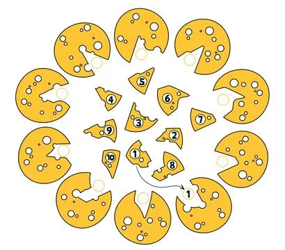Find a piece of cheese. Find the missing piece of cheese. Puzzle Hidden Items Stock Illustration