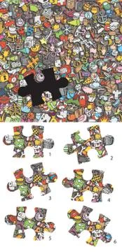 Find the right piece visual game. Solution in hidden layer! Stock Illustration