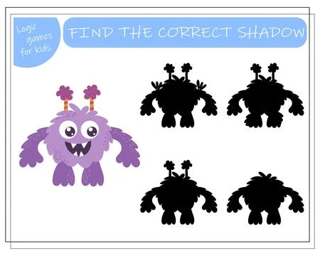 Find the right shadow, an educational game for kids, cartoon monsters, alie.. Stock Illustration