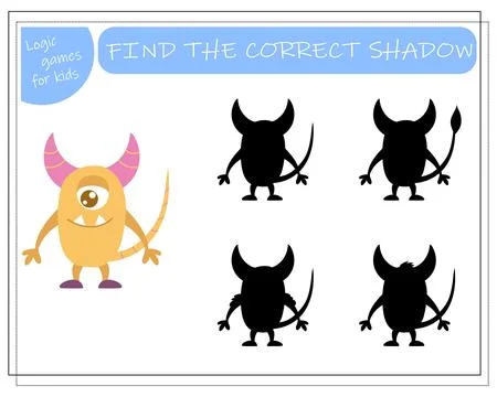 Find the right shadow, an educational game for kids, cartoon monsters, alie.. Stock Illustration