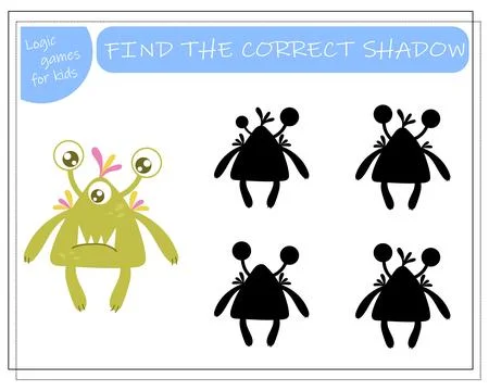 Find the right shadow, an educational game for kids, cartoon monsters, alie.. Stock Illustration