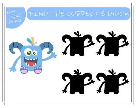 Find the right shadow, an educational game for kids, cartoon monsters, alie.. Stock Illustration