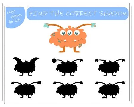 Find the right shadow, an educational game for kids, cartoon monsters, alie.. Stock Illustration