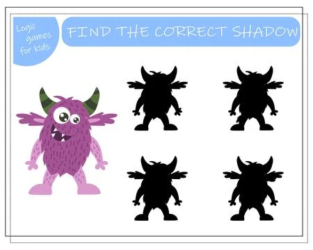 Find the right shadow, an educational game for kids, cartoon monsters, alie.. Stock Illustration
