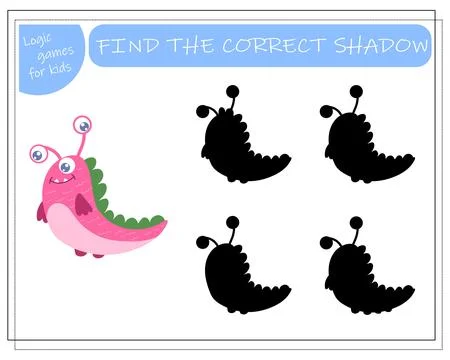 Find the right shadow, an educational game for kids, cartoon monsters, alie.. Stock Illustration