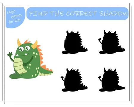 Find the right shadow, an educational game for kids, cartoon monsters, alie.. Stock Illustration