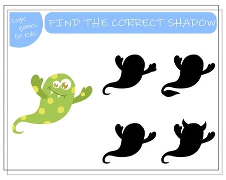 Find the right shadow, an educational game for kids, cartoon monsters, alie.. Stock Illustration