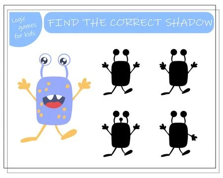 Find the right shadow, an educational game for kids, cartoon monsters, alie.. Stock Illustration
