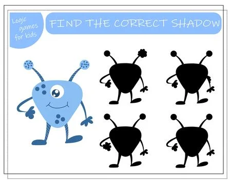 Find the right shadow, an educational game for kids, cartoon monsters, alie.. Stock Illustration