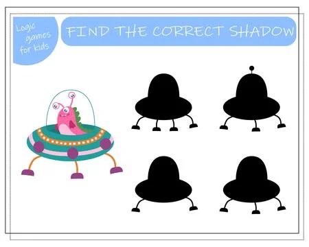 Find the right shadow, an educational game for kids, cartoon monsters, alie.. Stock Illustration