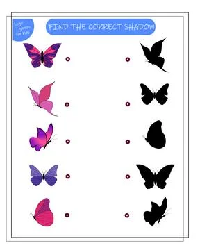 Find the right shadow. pick a shadow for the butterflies Stock Illustration