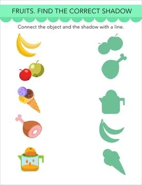 Find the right shadow. Puzzle Game for children. Cute cartoon style food Stock Illustration