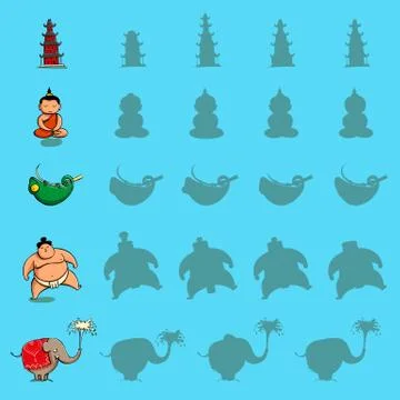 Find the right shadow visual games. Five games Set. Solution in hidden layer! Stock Illustration