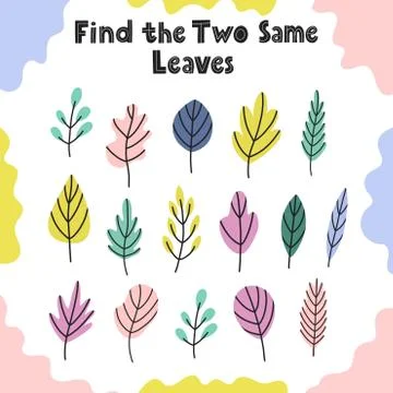 Find same leaves activity game for kids Stock Illustration