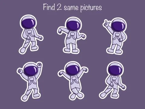 Find the same pictures - children educational game with dancing astronaut Illustrazione stock