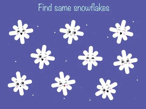 Find the same pictures - children educational game with snowflakes Stock Illustration
