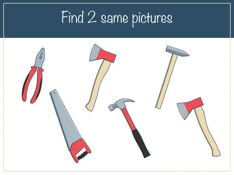 Find the same pictures - children educational game with colorful tools Illustrazione stock