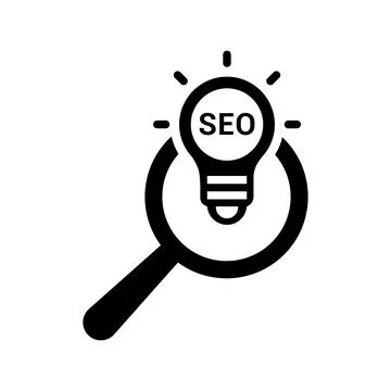 Find, seo, solution, search icon. Black vector graphics. Stock-Illustration