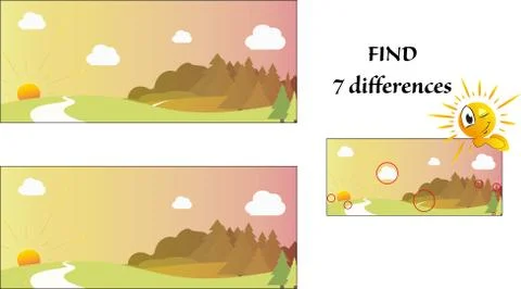 Find seven differences visual pictures Stock Illustration