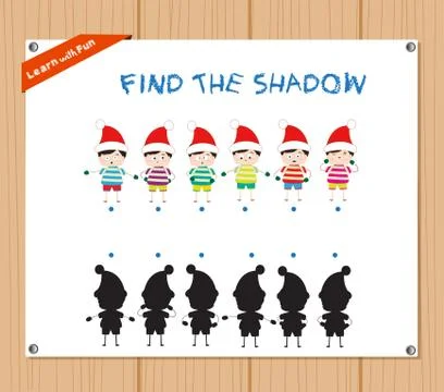 Find the Shadow Educational Activity Task for Preschool Children with chris.. Stock Illustration