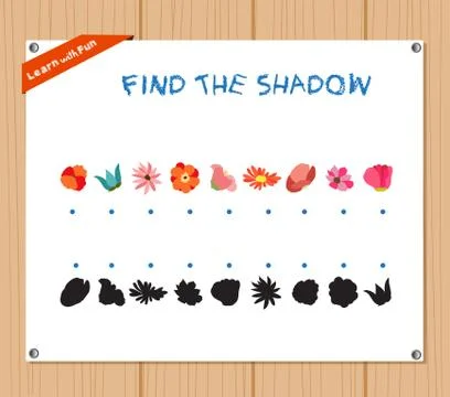 Find the Shadow Educational Activity Task for Preschool Children with flowers Stock Illustration