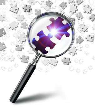 Find solution concept with magnifying glass and puzzle Stock Illustration