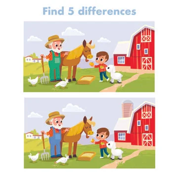 Find spot 5 differences. Educational matching game for children. Stock Illustration