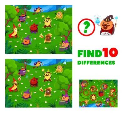 Find ten differences between fruit wizards Stock Illustration