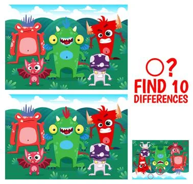 Find ten differences between monster characters Illustrazione stock