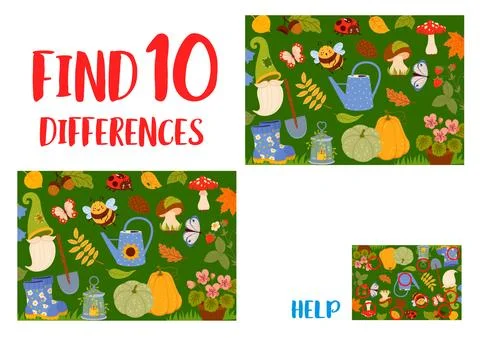 Find ten differences between plant, gnome tools Stockillustratie