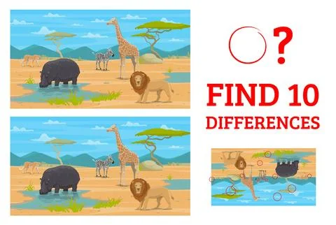 Find ten differences between safari african animal イラスト素材