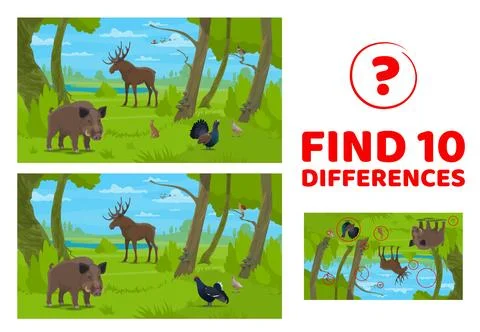 Find ten differences, cartoon forest animals game イラスト素材
