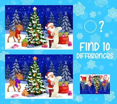 Find ten differences christmas game worksheet Stockillustratie