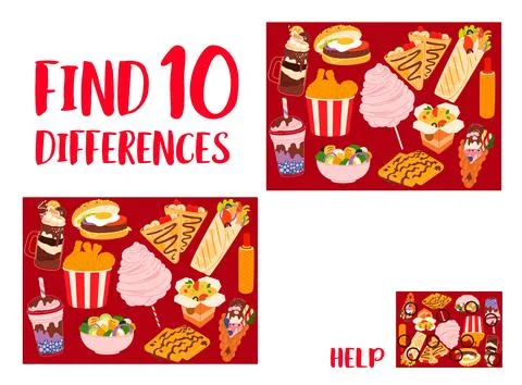 Find ten differences, fast food and drinks game Stock Illustration