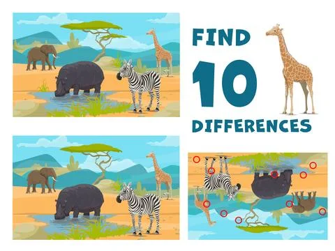 Find ten differences game with african animals イラスト素材