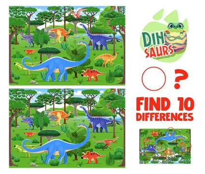 Find ten differences game with cartoon dinosaurs Stock Illustration