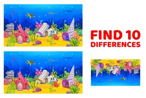 Find ten differences game with underwater houses Illustrazione stock