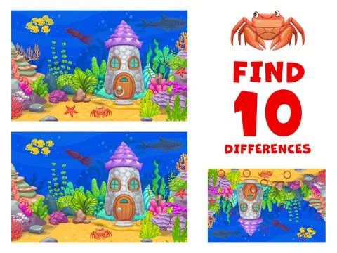 Find ten differences game, underwater landscape Stockillustratie