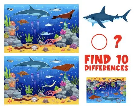 Find ten differences game, underwater sea animals イラスト素材