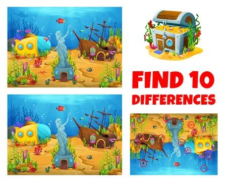 Find ten differences quiz with with sunken ships Stock Illustration