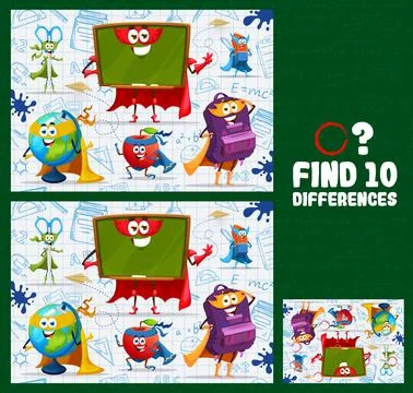 Find ten differences of stationery hero characters Stock Illustration