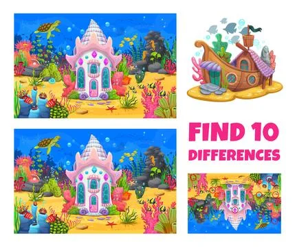 Find ten differences on underwater landscape Stockillustratie