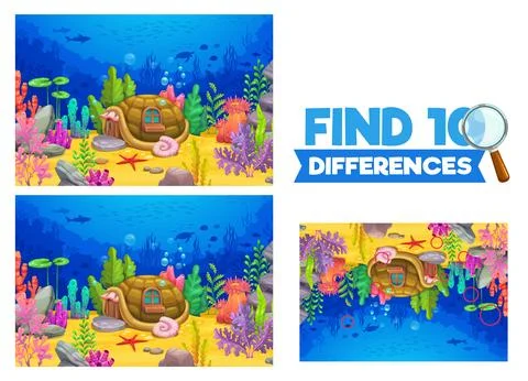Find ten differences at underwater landscape Stockillustratie