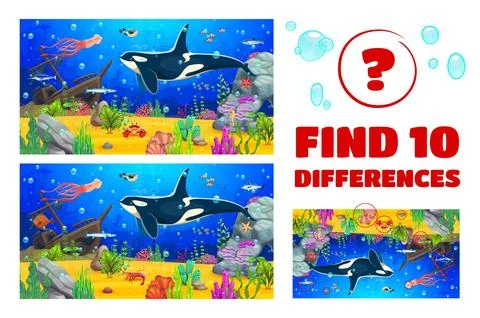 Find ten differences on underwater landscape game Stock Illustration