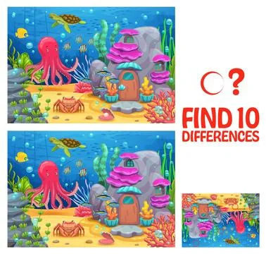 Find ten differences in underwater ocean landscape Stockillustratie