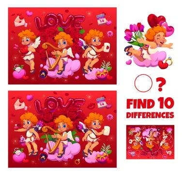 Find the ten differences of valentine cherub cupid Stock Illustration