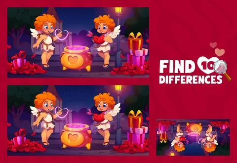 Find ten differences on Valentine poster game Stock Illustration