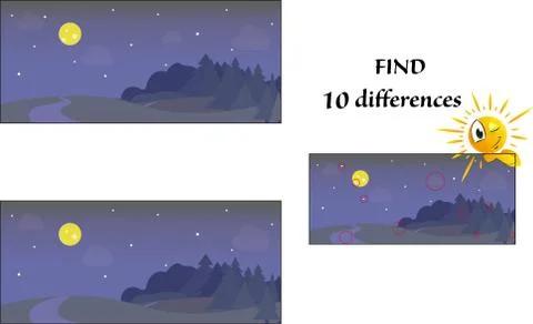 Find ten differences visual pictures Stock Illustration