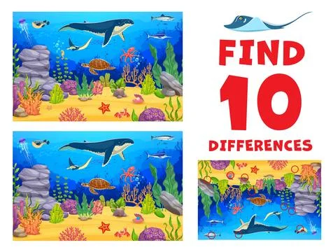 Find tend differences between sea animals riddle イラスト素材